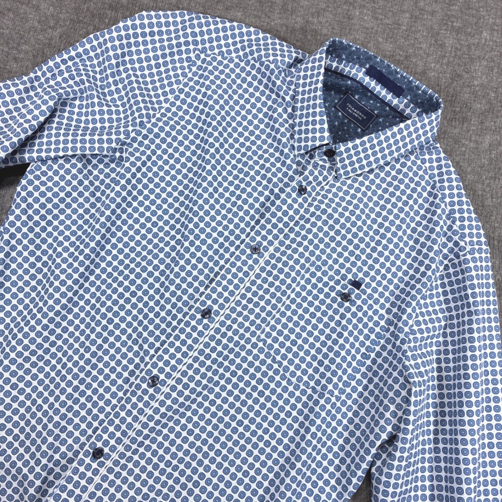 7Diamonds Button Up Shirt Mens Large Blue Geometric 4-Way Stretch Long Sleeve